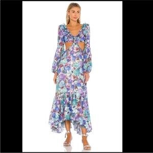 PatBo floral ruffled cut out dress
